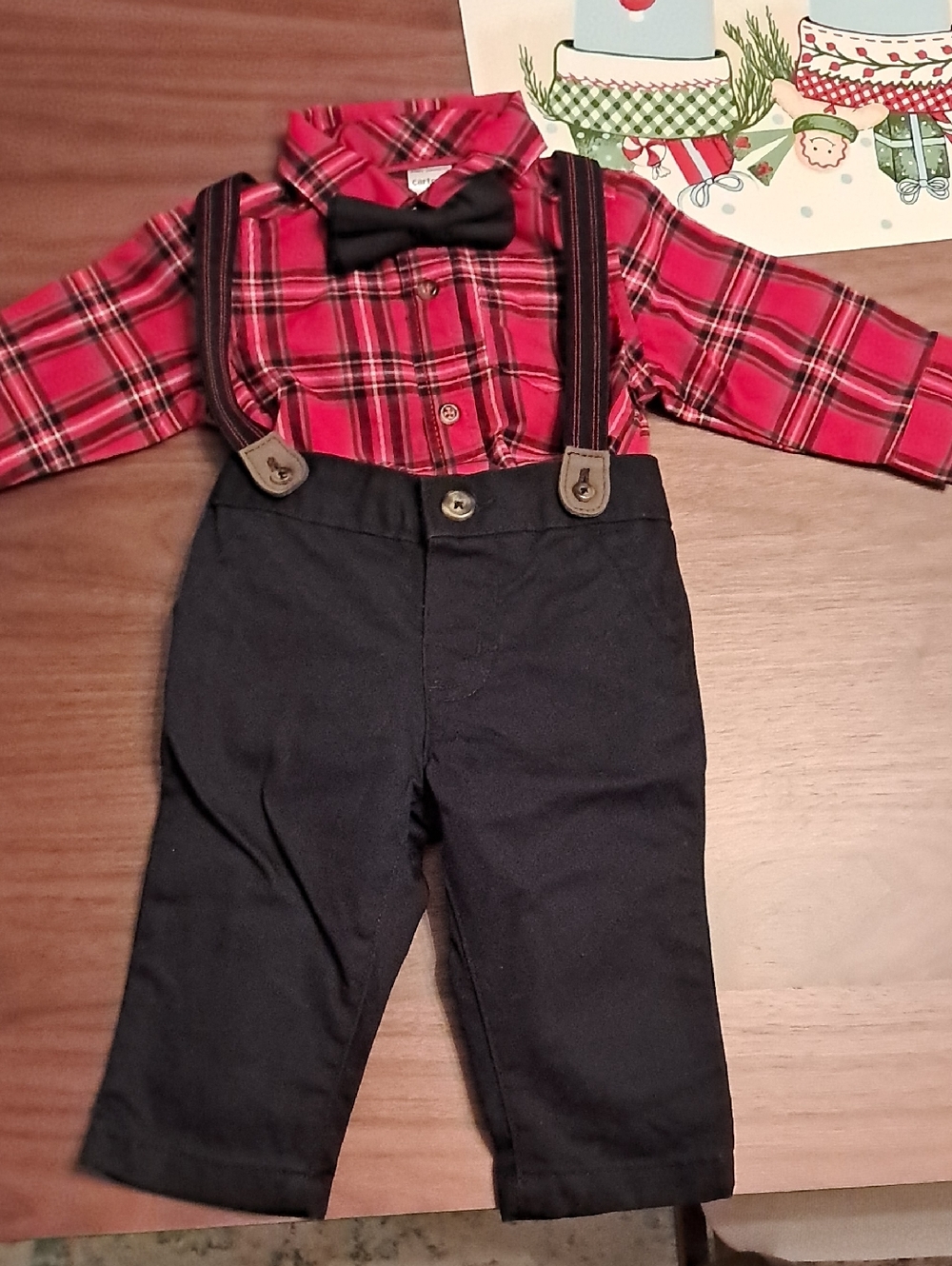 Carter's Red Plaid Shirt and Black Suspender Pants Set